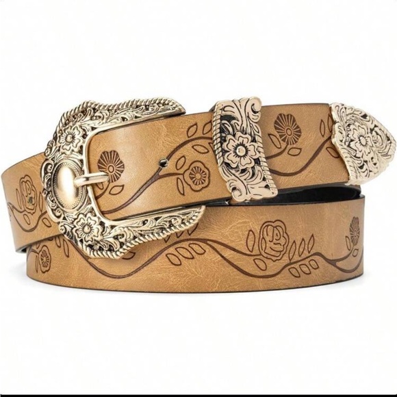 Vintage Embossed Floral Buckle Belt - Picture 3 of 12